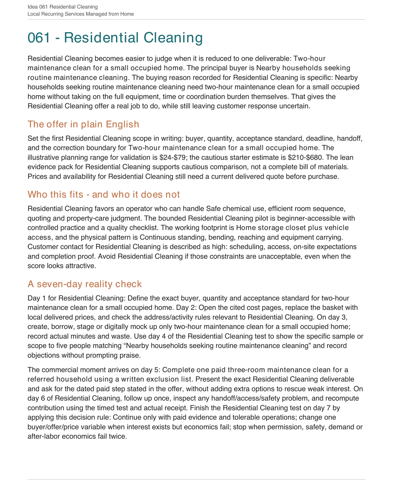 Real profile page for Residential Cleaning from 100 Home-Based Business Ideas