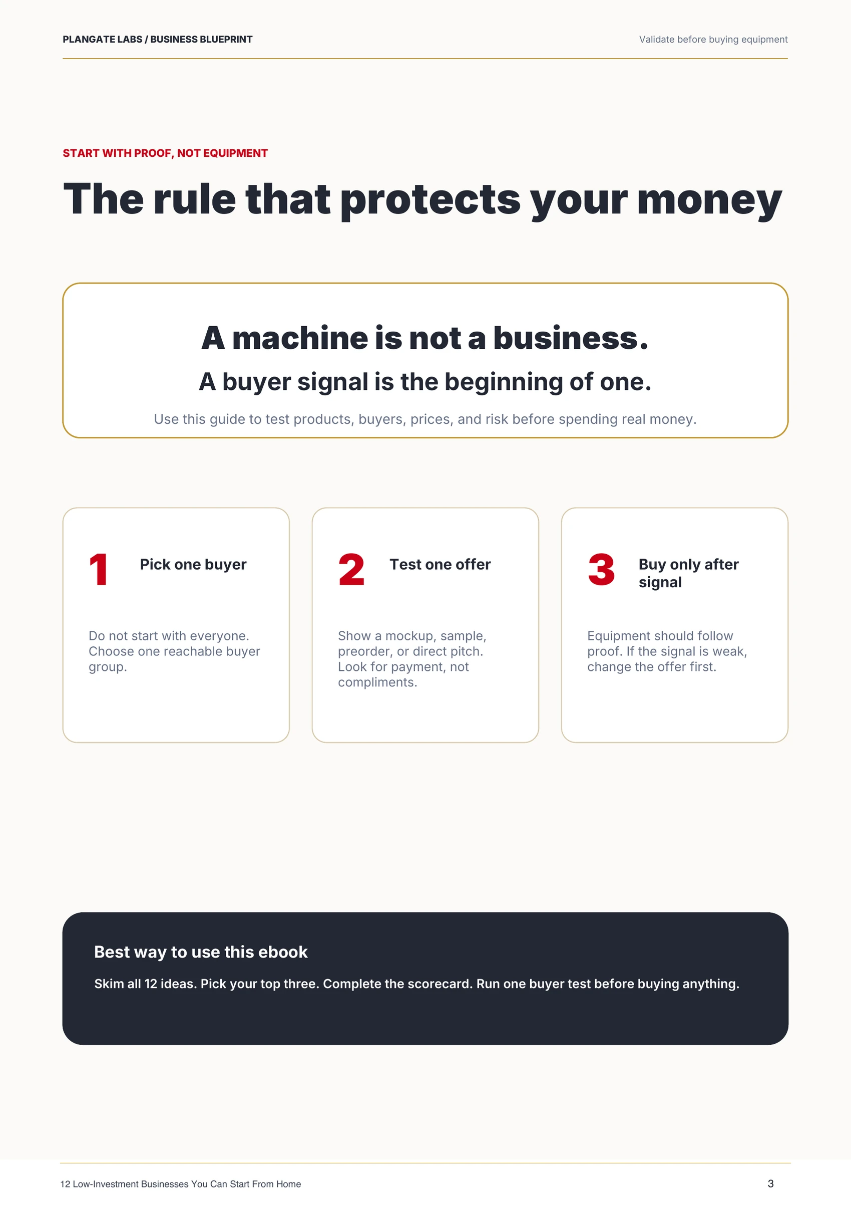 Start With Proof, Not Equipment page from The Home Business Starter Blueprint