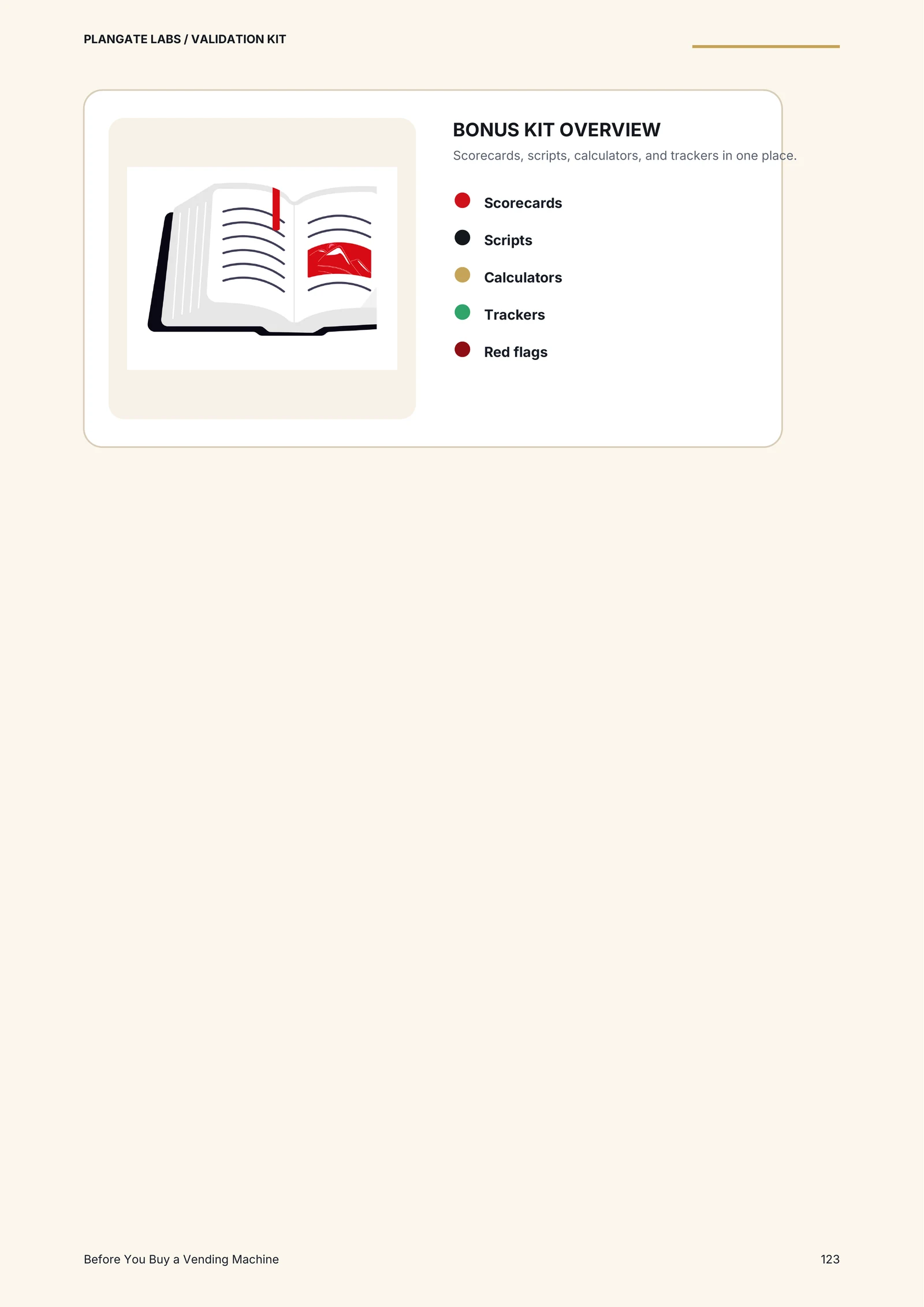Bonus validation kit overview page
