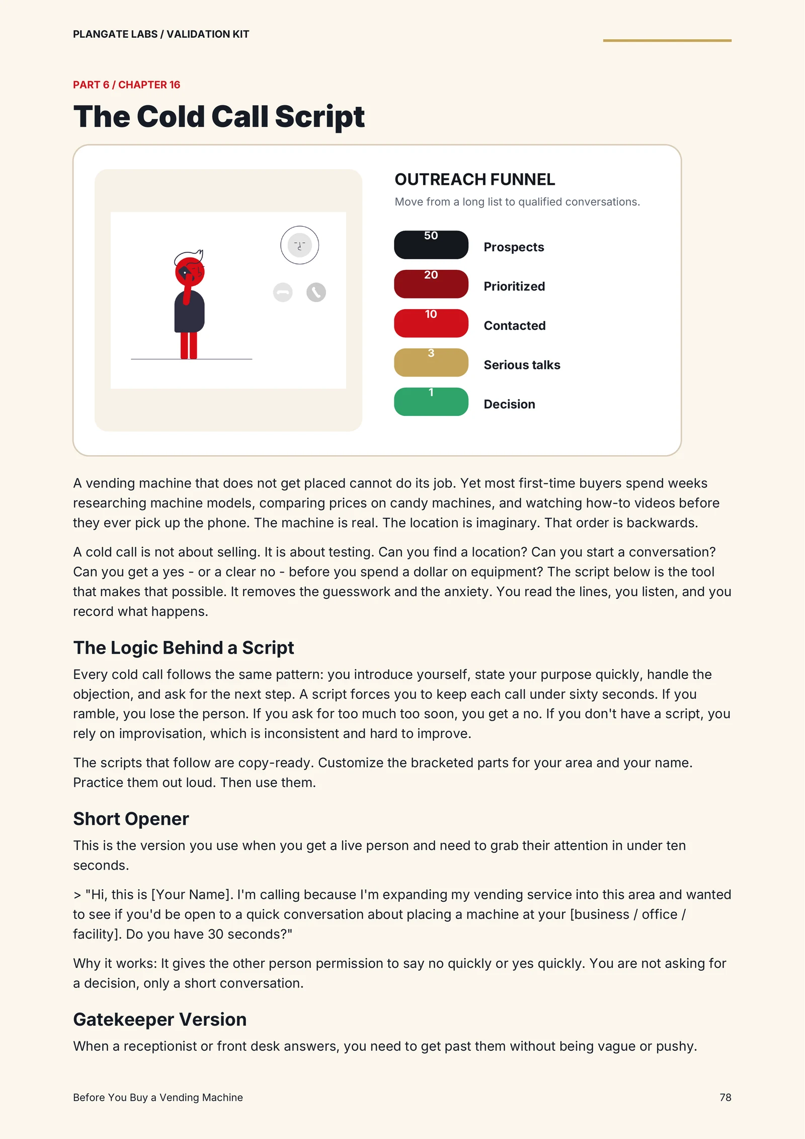 Cold-call script and outreach funnel page