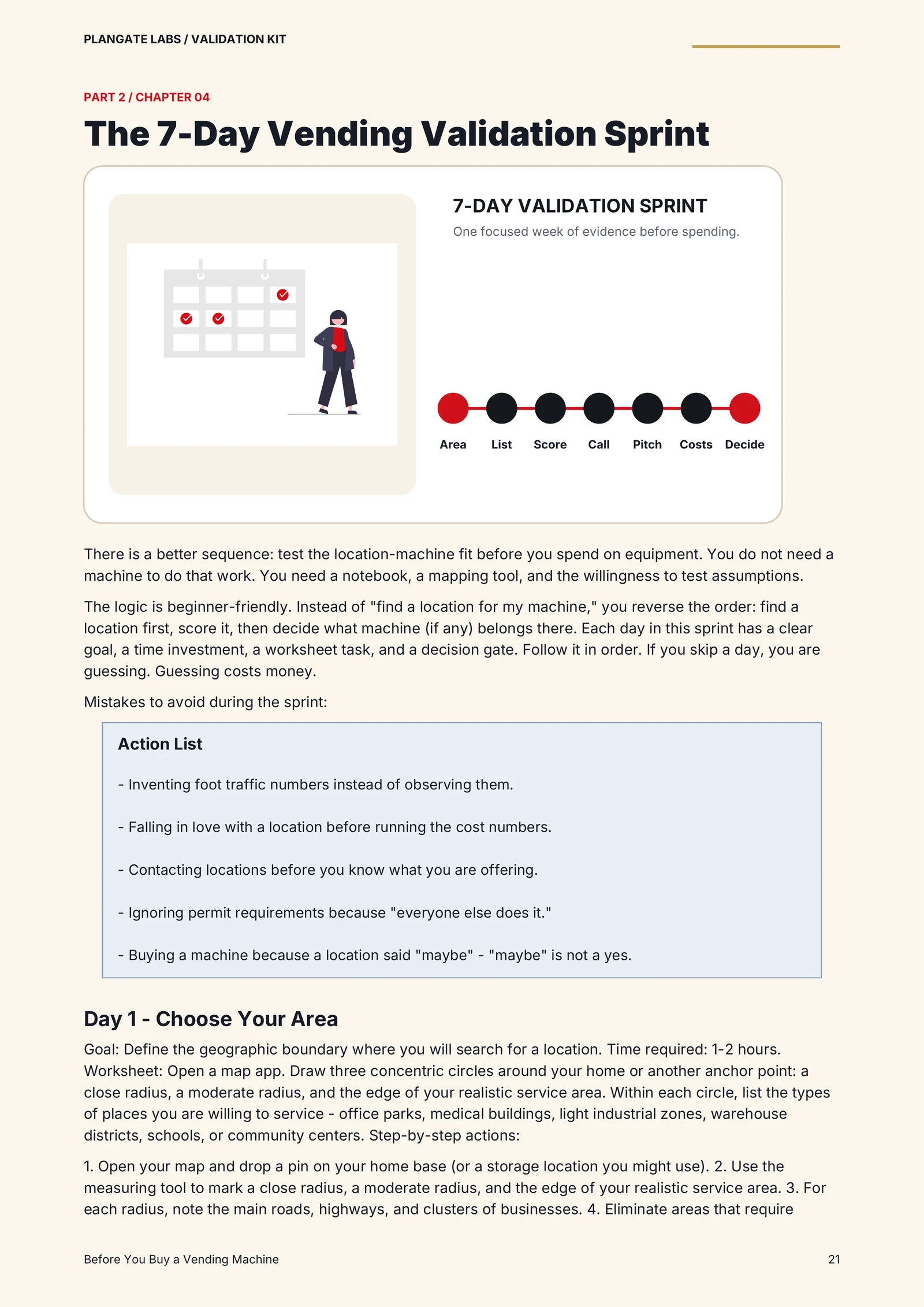 Seven-day vending validation sprint page