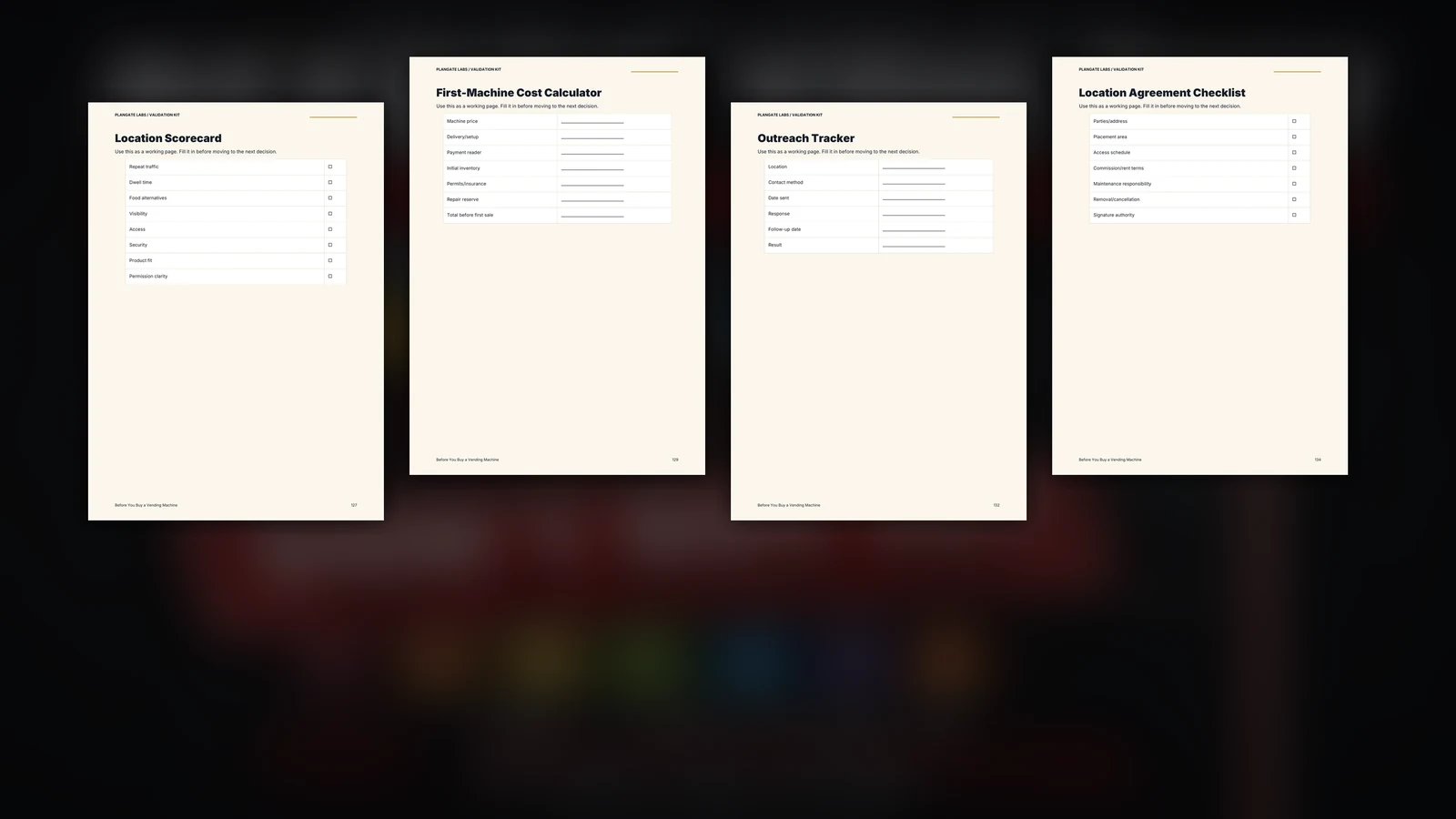 Vending location validation worksheets